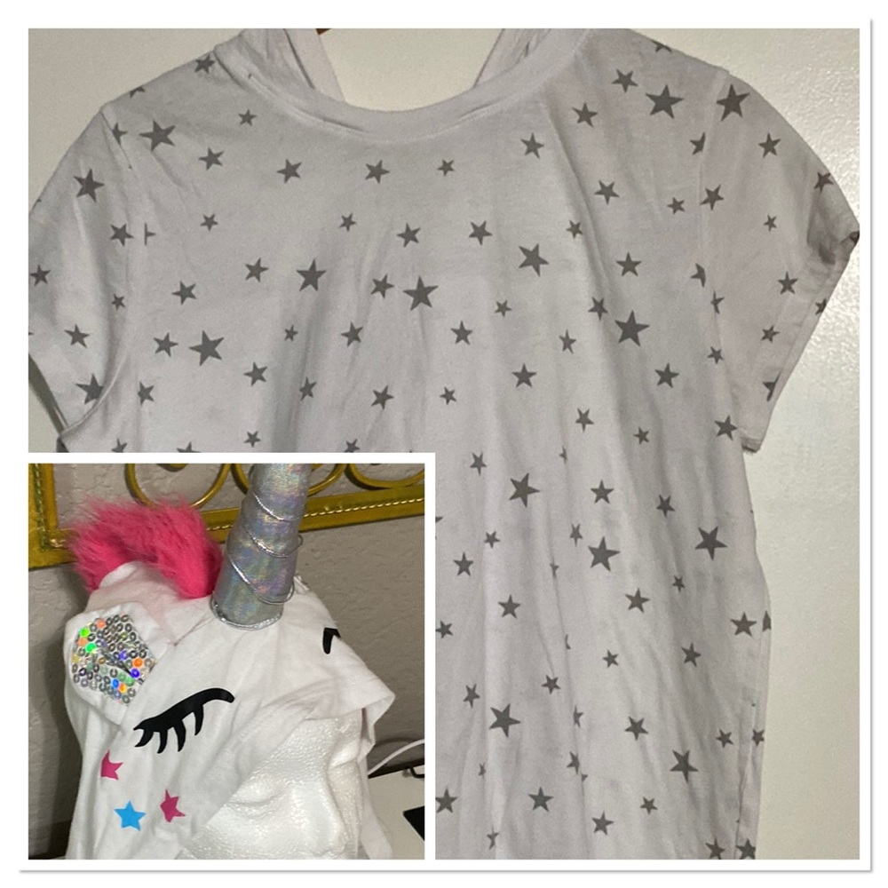 Wound Up Unicorn Mohawk Hoodie Short Sleeve Top Stars Girls 3XL 21